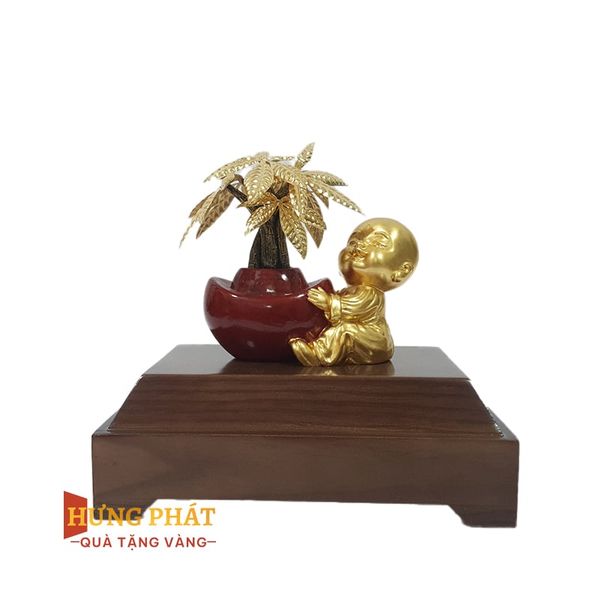 Chú Tiểu Bên Chậu Kim Ngân Dát Vàng 24K