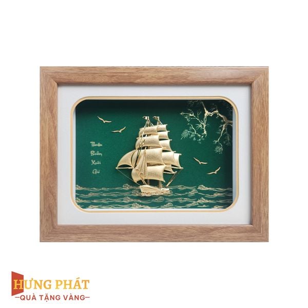 Tranh Thuyền Thuận Buồm Xuôi Gió Dát Vàng 24K 20x26cm