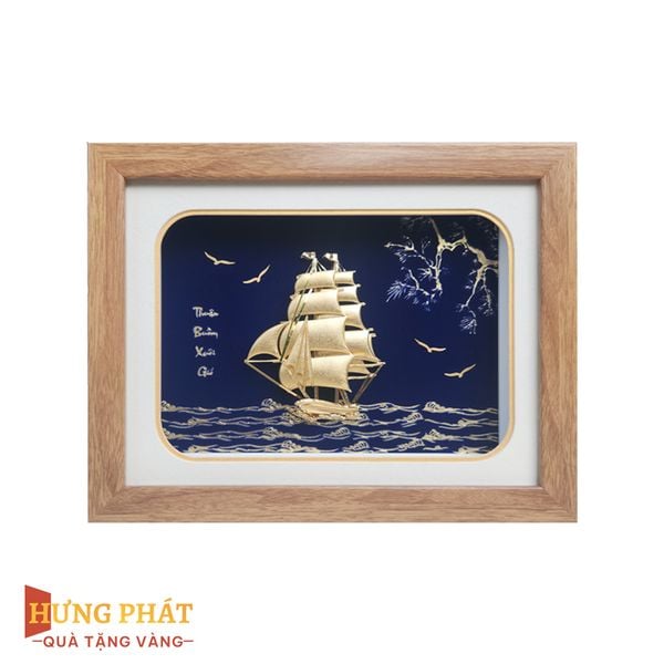Tranh Thuyền Thuận Buồm Xuôi Gió Dát Vàng 24K 20x26cm