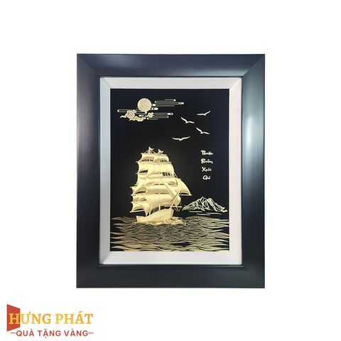 Tranh Thuyền Thuận Buồm Xuôi Gió Dát Vàng 24K 27x34cm