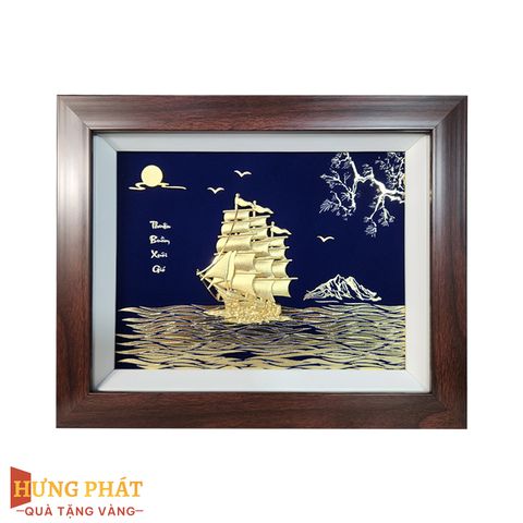Tranh Thuyền Thuận Buồm Xuôi Gió Dát Vàng 24K 27x34cm