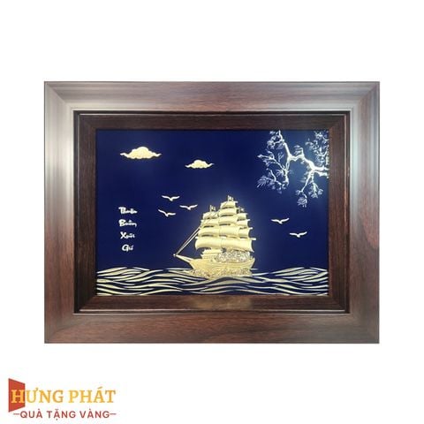 Tranh Thuyền Thuận Buồm Xuôi Gió Dát Vàng 24K 25x32cm