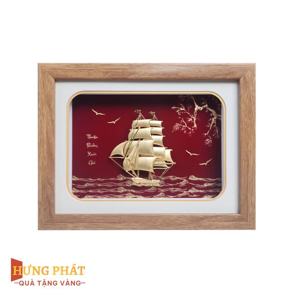 Tranh Thuyền Thuận Buồm Xuôi Gió Dát Vàng 24K 20x26cm