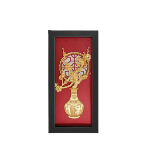 Tranh Bình Hoa Đào Dát Vàng 24K