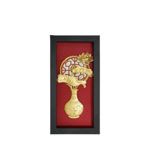 Tranh Bình Hoa Sen Dát Vàng 24K