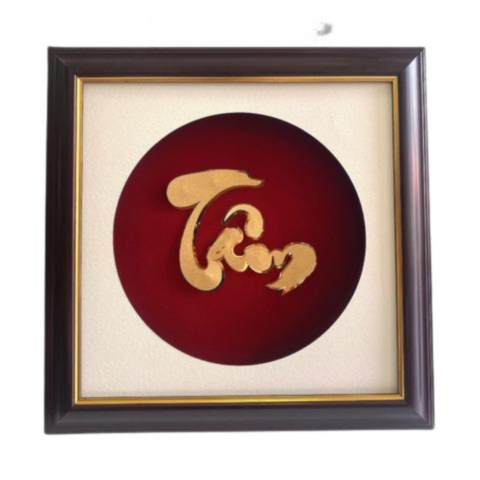 Tranh Chữ Tâm Dát Vàng 24K