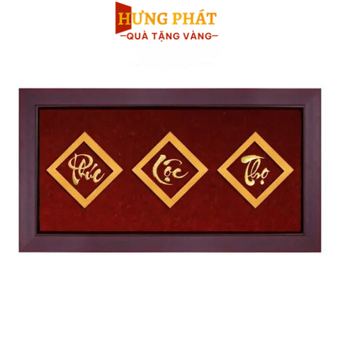 Tranh chữ thư pháp PHÚC – LỘC – THỌ dát vàng (42x81cm)
