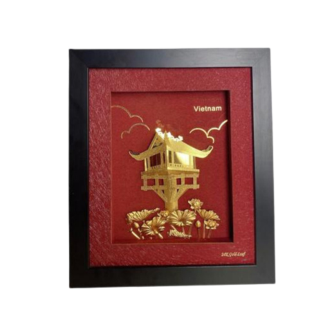 Tranh Chùa Một Cột Dát Vàng 24K