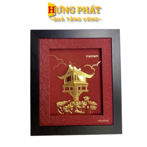 Tranh Chùa Một Cột Dát Vàng 24K