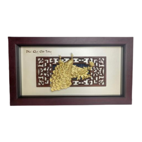 Tranh Đôi Chim Công Dát Vàng 24K