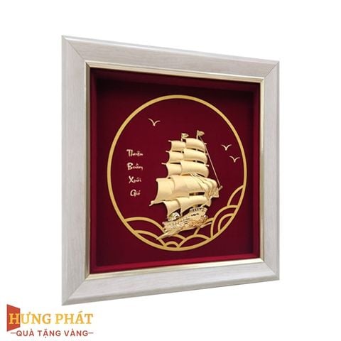Tranh Thuyền Thuận Buồm Xuôi Gió Dát Vàng 24K 20x20cm
