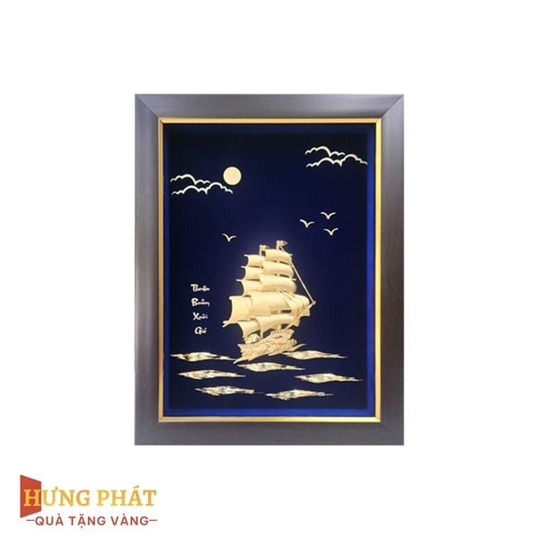 Tranh Thuyền Thuận Buồm Xuôi Gió Dát Vàng 24K 20x26cm