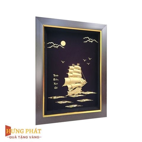 Tranh Thuyền Thuận Buồm Xuôi Gió Dát Vàng 24K 20x26cm