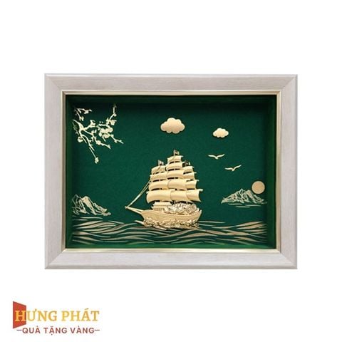 Tranh Thuyền Thuận Buồm Xuôi Gió Dát Vàng 24K 20x26cm
