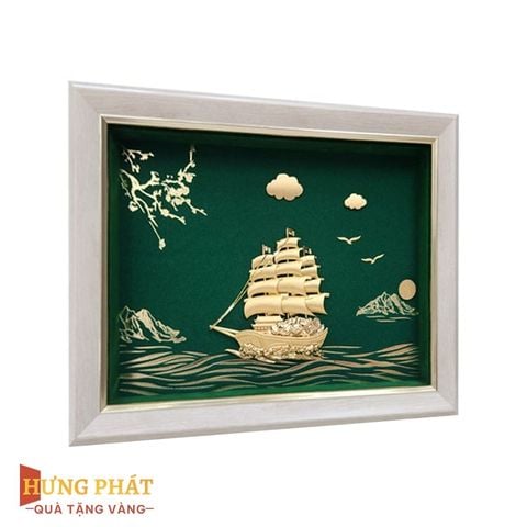 Tranh Thuyền Thuận Buồm Xuôi Gió Dát Vàng 24K 20x26cm