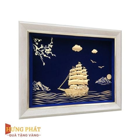 Tranh Thuyền Thuận Buồm Xuôi Gió Dát Vàng 24K 20x26cm