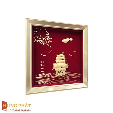 Tranh Thuyền Thuận Buồm Xuôi Gió Dát Vàng 24K 24x24cm