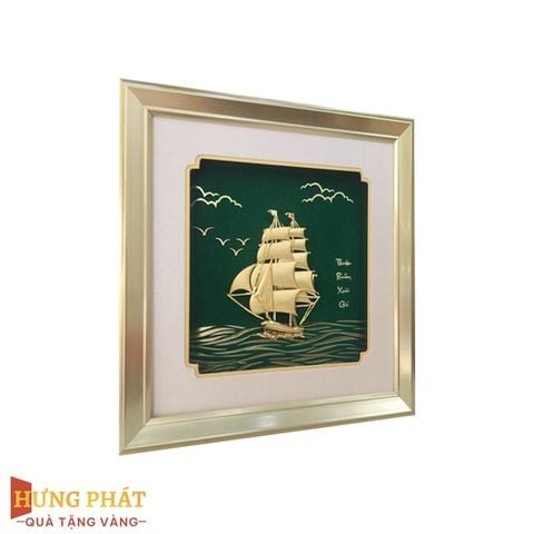 Tranh Thuyền Thuận Buồm Xuôi Gió Dát Vàng 24K 24x24cm