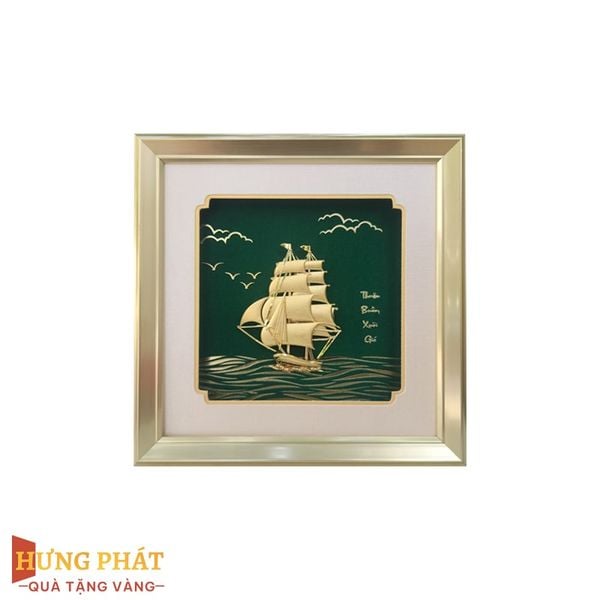 Tranh Thuyền Thuận Buồm Xuôi Gió Dát Vàng 24K 24x24cm