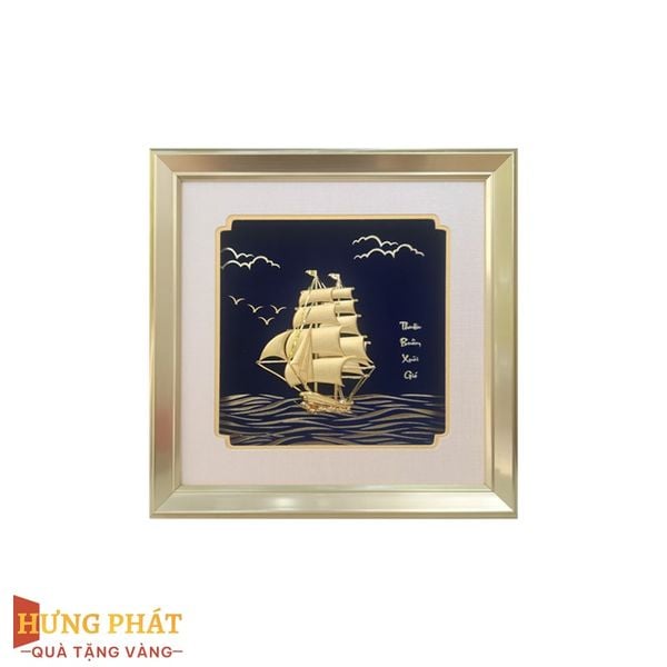 Tranh Thuyền Thuận Buồm Xuôi Gió Dát Vàng 24K 24x24cm