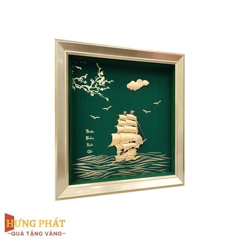 Tranh Thuyền Thuận Buồm Xuôi Gió Dát Vàng 24K 24x24cm