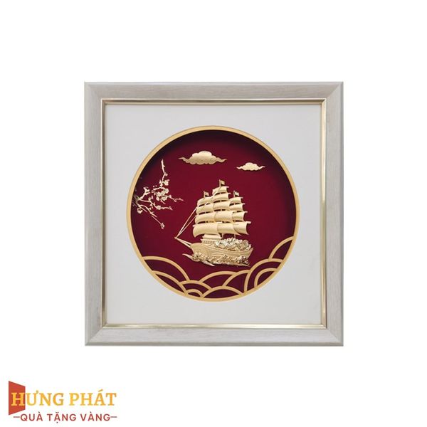 Tranh Thuyền Thuận Buồm Xuôi Gió Dát Vàng 24K 26x26cm