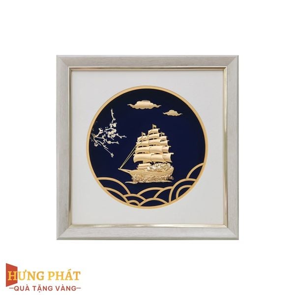 Tranh Thuyền Dát Vàng 24K 26x26cm (Mẫu 3)