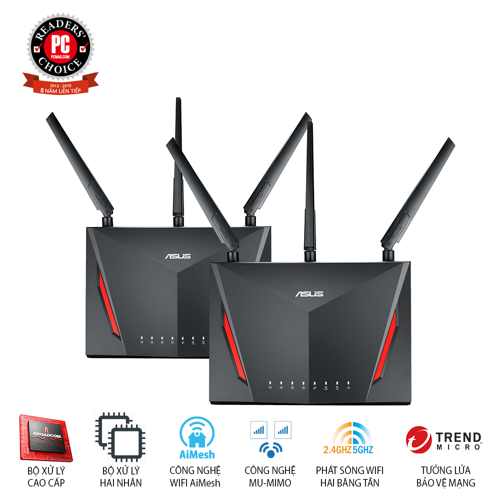  Bộ Mesh Wifi ASUS GAMING AC RT - AC86U Chuẩn AC2900 MU - MIMO AiMesh 2 PK 