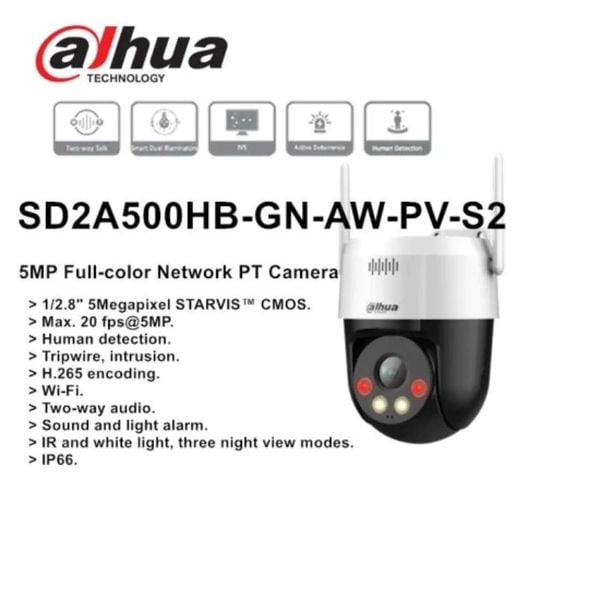 Camera IP PTZ Wifi ngoài trời full color Dahua SD2A500HB-GN-AW-PV-S2 5MP