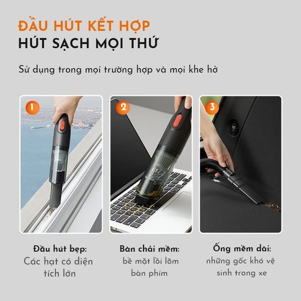 Máy hút bụi không dây cầm tay GAABOR GVCC-M3A2 nhỏ gọn, 3 đầu hút