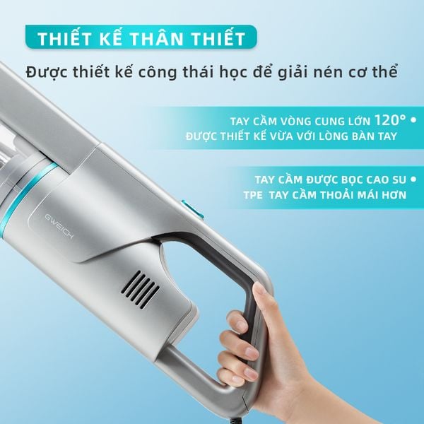 Máy hút bụi cầm tay GWEICH GWV-20W06 với lực hút 20KPA, công suất 550W