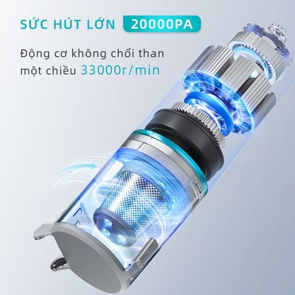 Máy hút bụi cầm tay GWEICH GWV-20W06 với lực hút 20KPA, công suất 550W