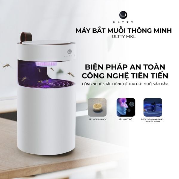 MÁY BẮT MUỖI THÔNG MINH ULTTY MKL - Công nghệ 3 tác động hút muỗi vào bẫy,  Động cơ 2000 vòng/phút