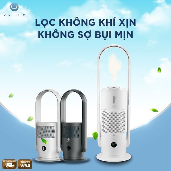 Quạt lọc không khí thông minh Ultty SKJ-CR021 - Hẹn giờ 1-8 tiếng, màng học Hepa H13 loại bỏ bụi bẩn, vi khuẩn