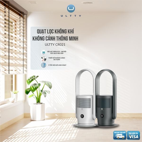 Quạt lọc không khí thông minh Ultty SKJ-CR021 - Hẹn giờ 1-8 tiếng, màng học Hepa H13 loại bỏ bụi bẩn, vi khuẩn
