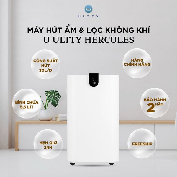 Máy hút ẩm tích hợp tính năng lọc không khí U ULTTY HERCULES - Công suất hút mạnh mẽ 30L/ngày với 4 Chế độ hút ẩm thông minh