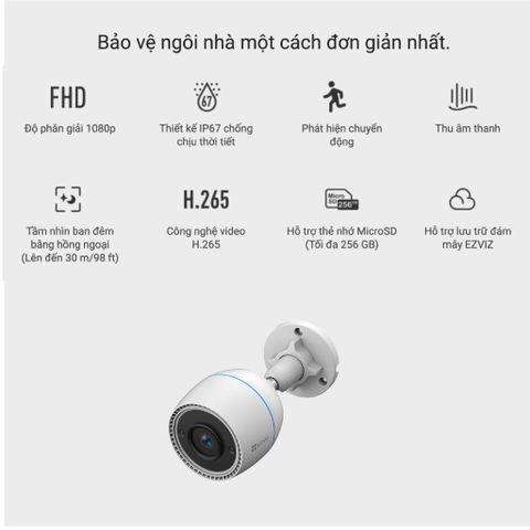 Camera Wifi EZVIZ ngoài trời 2MP C3TN2MP (1080P, Tích hợp thu âm)