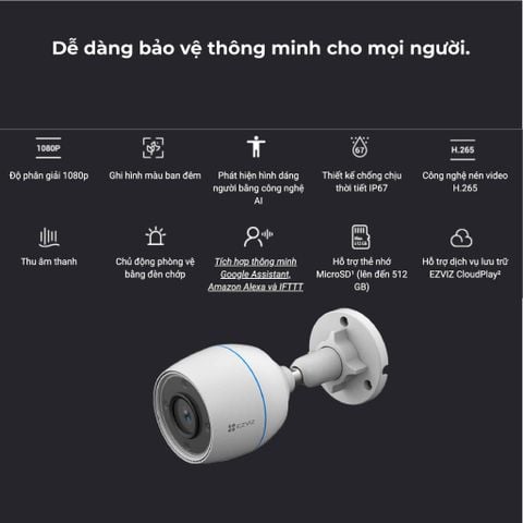 Camera Wifi EZVIZ ngoài trời 2MP 1080P H3C2MPC