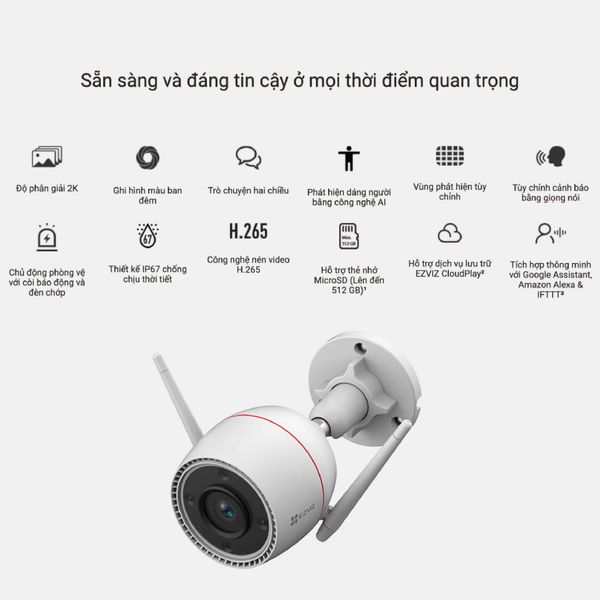 Camera Wifi EZVIZ ngoài trời 3MP 2K H3C3MP