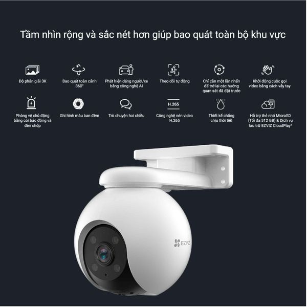 Camera Wifi EZVIZ quay quét ngoài trời 5MP 3K H8PRO5MP