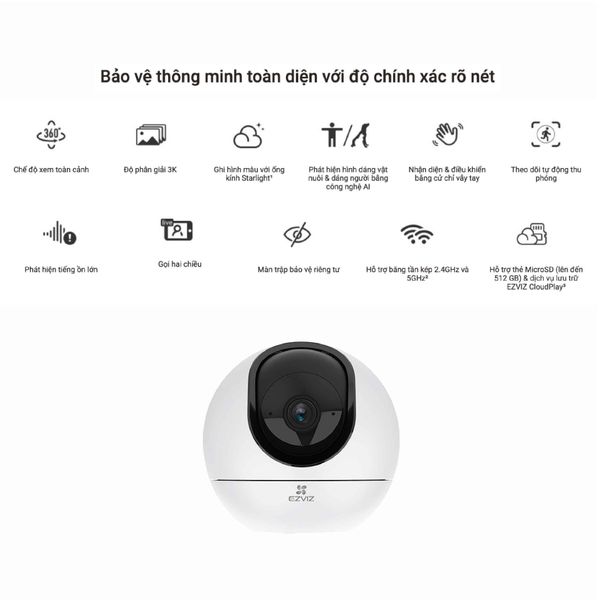 Camera Wifi EZVIZ quay quét trong nhà 5MP 3K H6