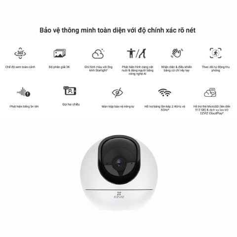 Camera Wifi EZVIZ quay quét trong nhà 5MP 3K H6