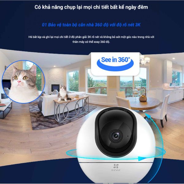 Camera Wifi EZVIZ quay quét trong nhà 5MP 3K H6