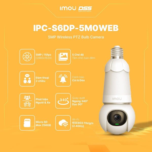 Camera Wifi IMOU trong nhà bóng đèn 5MP IPC-S6DP-5M0WEB