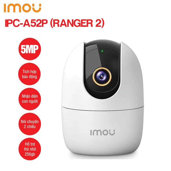 Camera trong nhà Wifi IMOU IPC-A52P Ranger 2, độ phân giải Full 3K 5M, đàm thoại 2 chiều, quay quét 360 độ