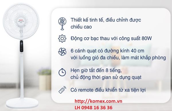 Quạt đứng Tefal 6 cánh VH689690, màu trắng