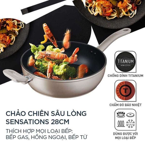 Chảo sâu lòng chống dính đáy từ Tefal Sensations 28cm (đồng)