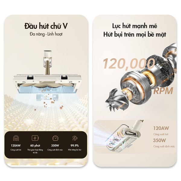 Máy Hút Bụi Không Dây Dreame R10 - Công suất 350W với 4 loại đầu hút thay thế