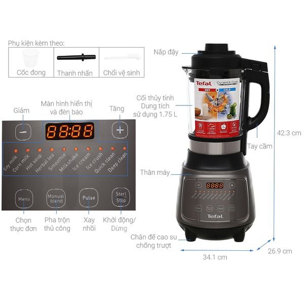 Máy làm sữa hạt, xay sinh tố đa năng Tefal BL967B66 - Dung tích 1.75L, 12 chức năng
