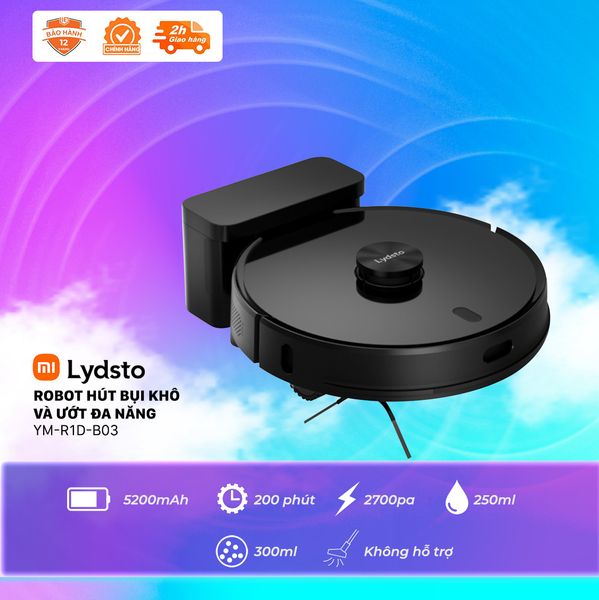 Robot hút bụi khô và ướt đa năng Lydsto-YM-R1D-W03/B03 tự động sạc, cảm biến tránh rơi